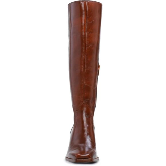 Women Caramel Polyurethane Knee High Square Toe Side Zipper Block Heel Tall Boot - Picture 7 of 9